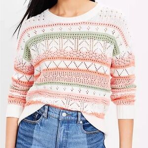 ANN TAYLOR LOFT MIXED POINTELLE SWEATER Pink Green White beachy vibe
